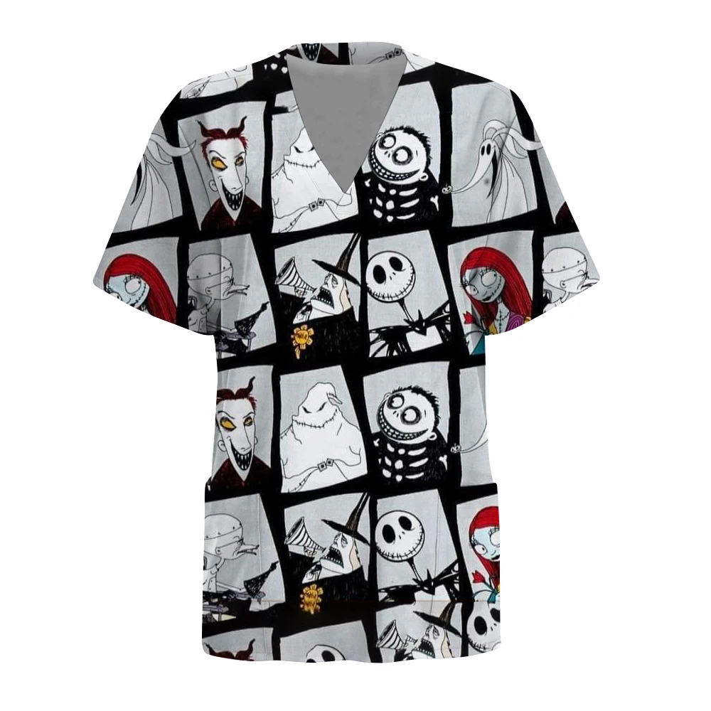 

Женский топ для медсестры Disney «Кошмар перед Рождеством» Женская мода Повседневный топ с принтом Защитный рабочий костюм Медицинская работа