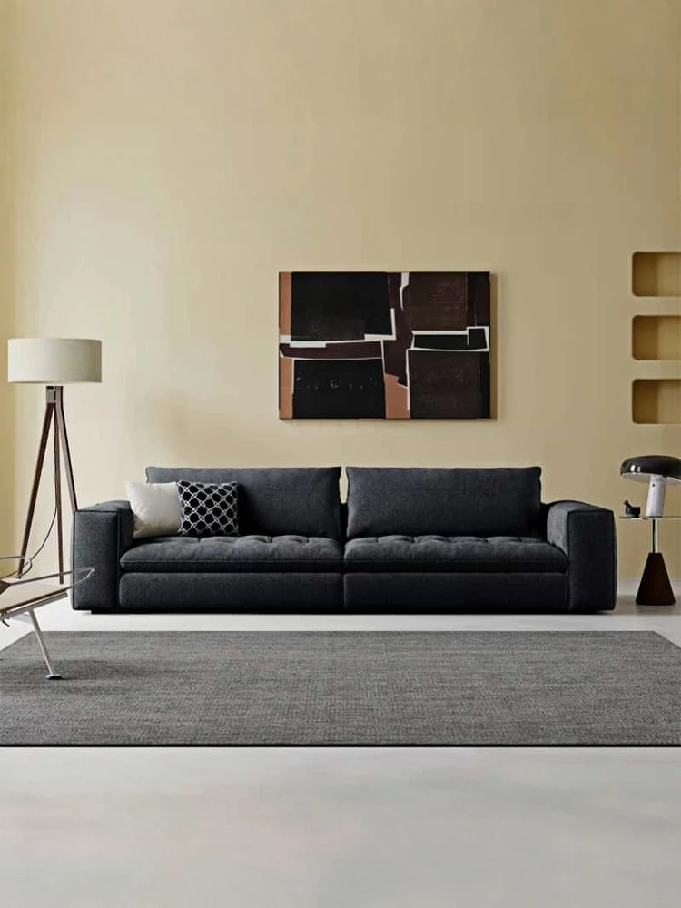 

Italian simple straight row sofa small apartment living room wabi sandy wind creative three-person sofa medium antique leisure