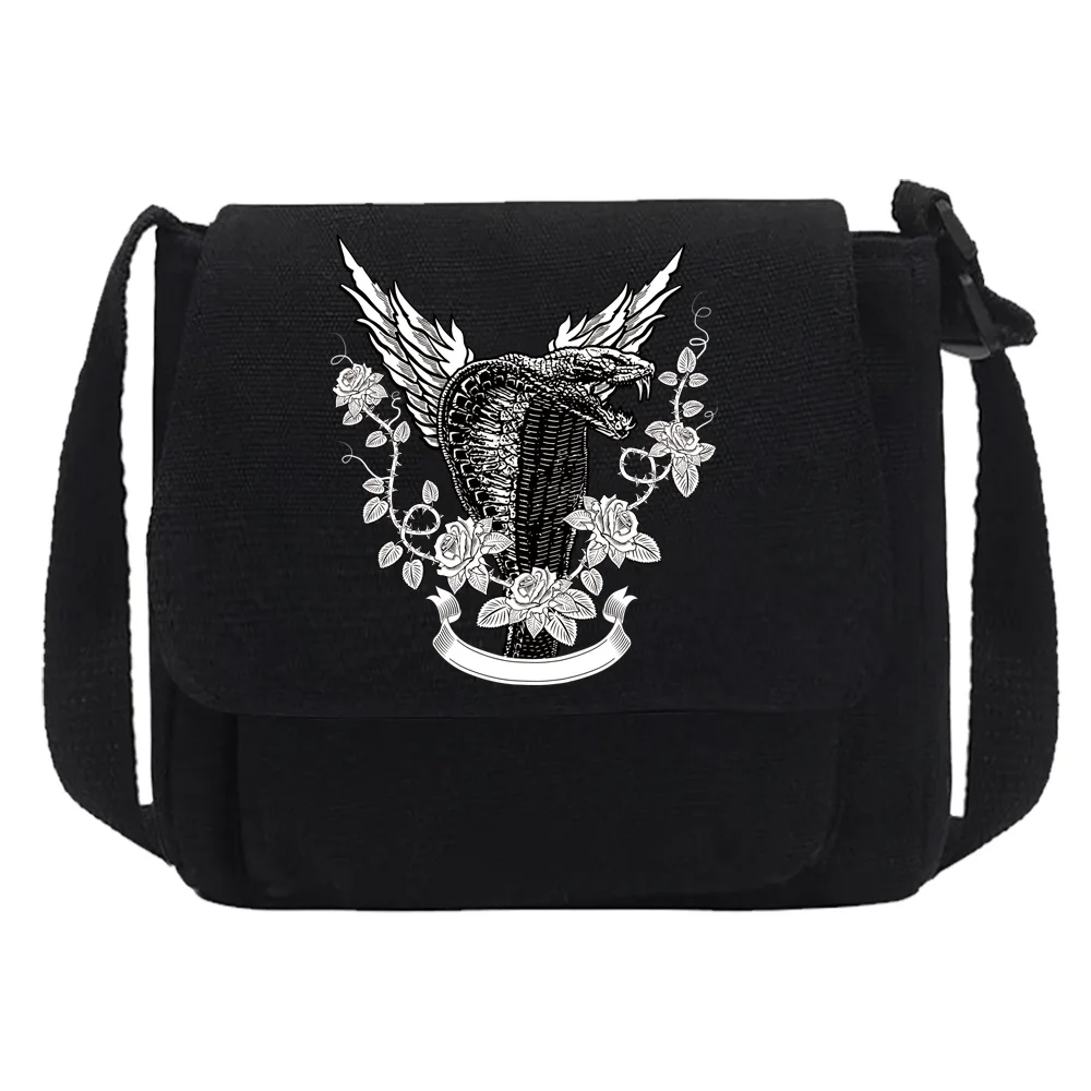 Crossbody Bag Canvas Shoulder Packet 2024 Women Fashion Wild Messenger Bags Youth Casual Version Organizer Cobra Print Handbag