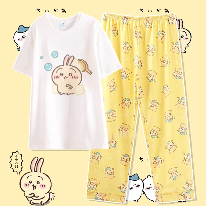 Kawaii Chiikawa Pyjama-Set Kurzarm Lange Hose Anzug Anime Niedliche Hachiware Usagi Studenten Mode Homewear Freundin Geschenke