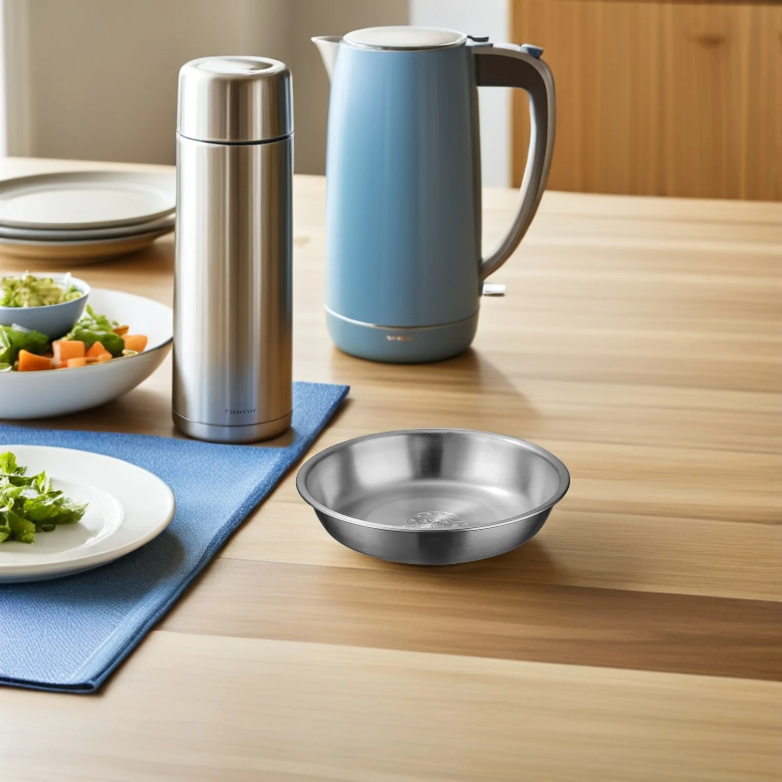 

4pcs Stainless Steel Serving Platters Round Soup Basin Heavy Duty Multifunctional Steaming Tray Fruit Bowl Large Metal Dinner