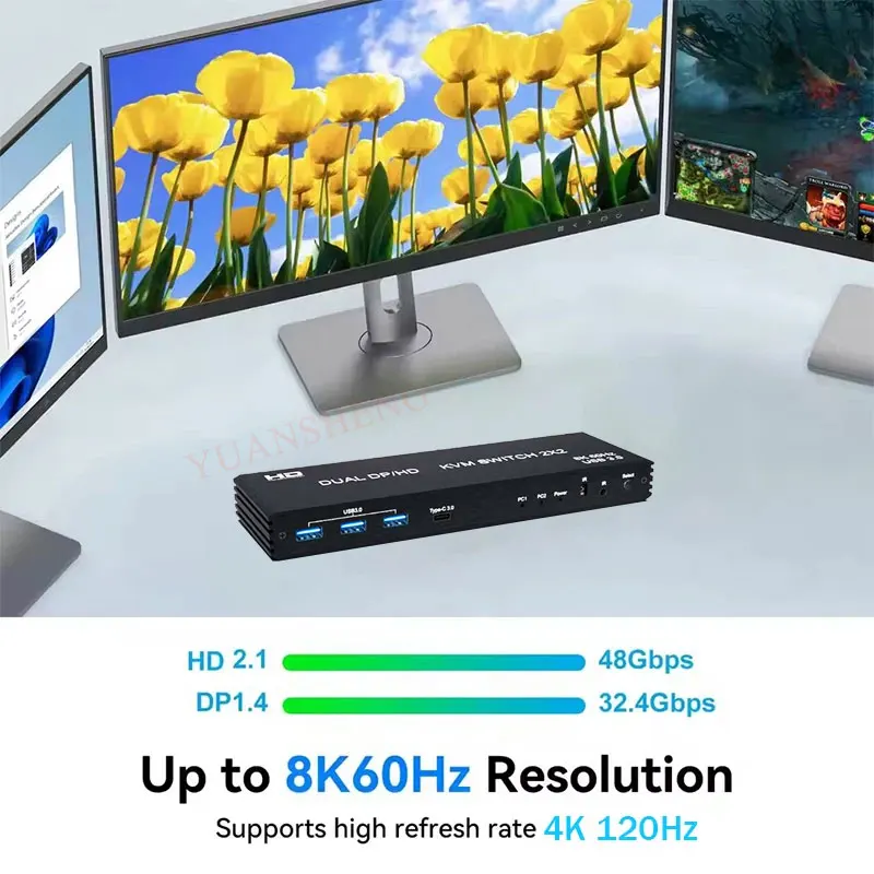 8K при 60 Гц KVM Displayport HDMI-совместимый DP-переключатель 2 в 2, 4K при 120 Гц USB3.0 2x2 для 2 ПК Share Dual Monitor Keyboard Mouse
