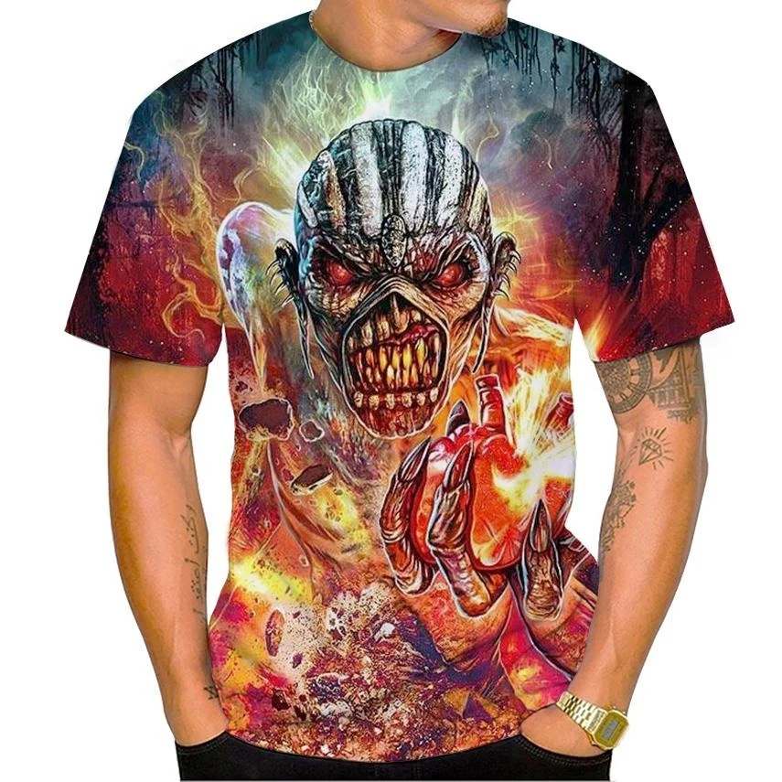 Hot sale new living dead 3D printing t-shirt rock music round neck short sleeve heavy metal fashion casual unisex tops