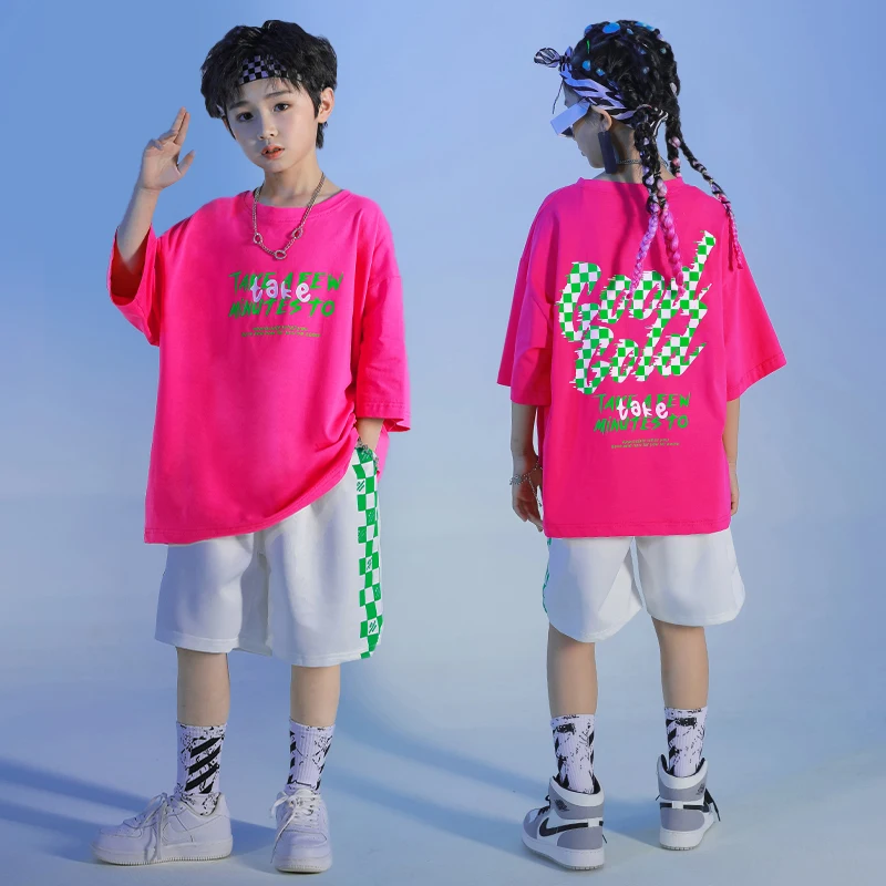 Adolescente Hip Hop Roupas Oversize Tshirt Tops Crianças Streetwear Shorts Para Menina Menino Jazz Dance wear Traje Crianças Roupas Rave