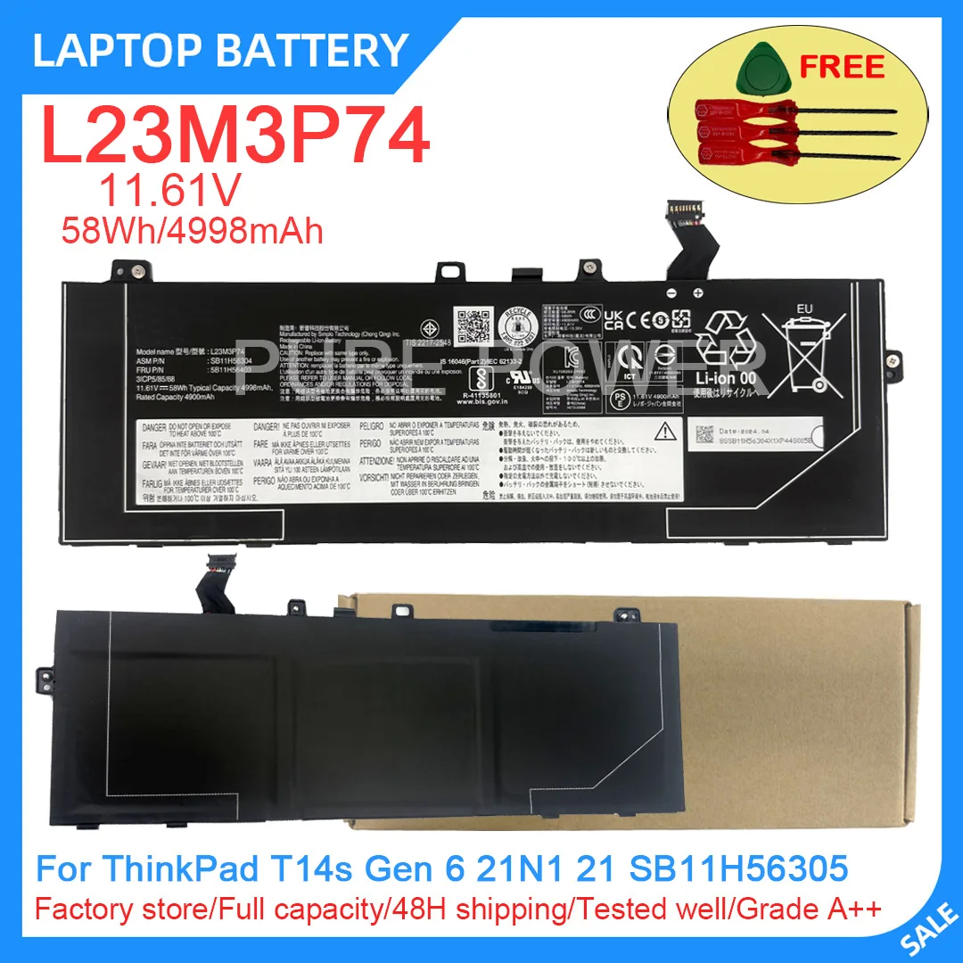 New Laptop Battery L23M3P74 11.61V 58WH 4998mAh High Quality For ThinkPad T14s Gen 6 21N1 21 SB11H56305