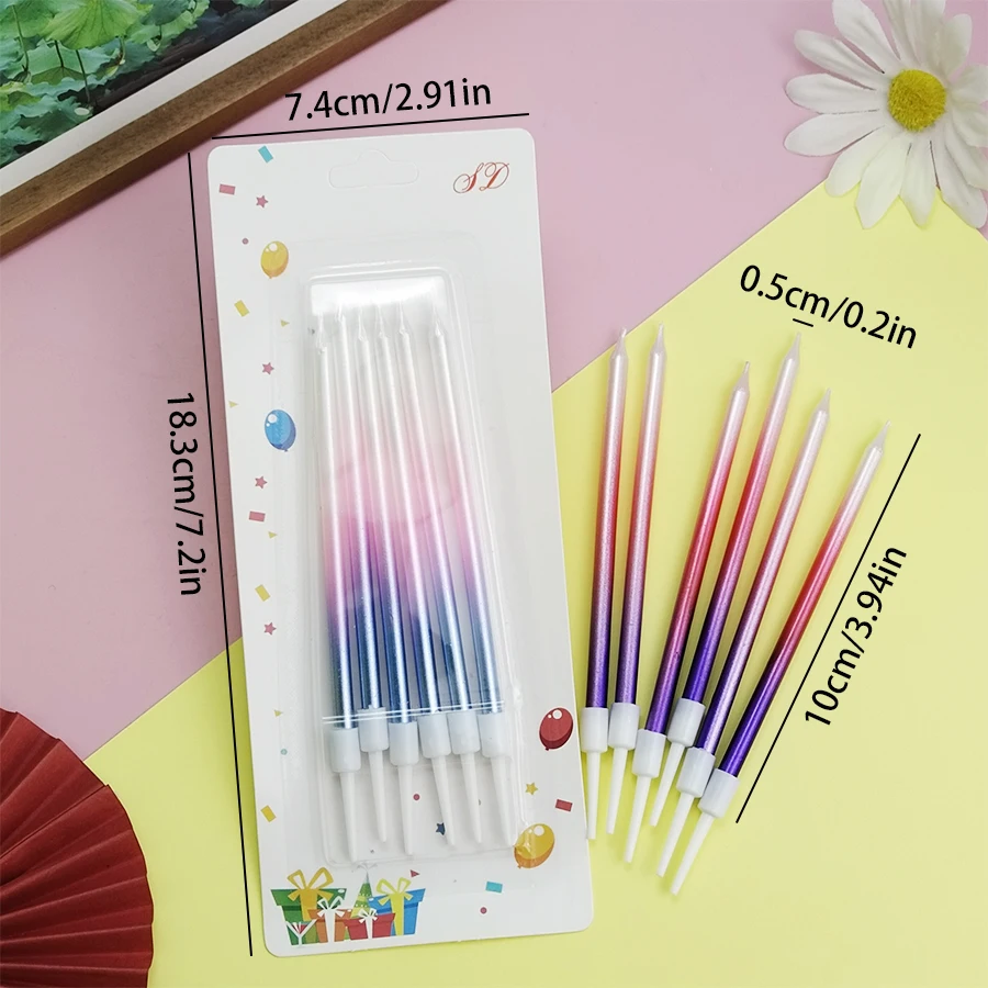 Colorful Gradient Thread Cake Happy Birthday Candle Party Pencil Long Candle Children\'s Princess Festival Event Decoration