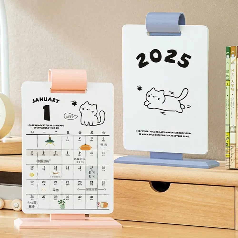 Practical One Month to View 2026 Desktop Calendar Cartoon Cat Reusable Holder Schedule Calendar Monthly Calendar Study Planning