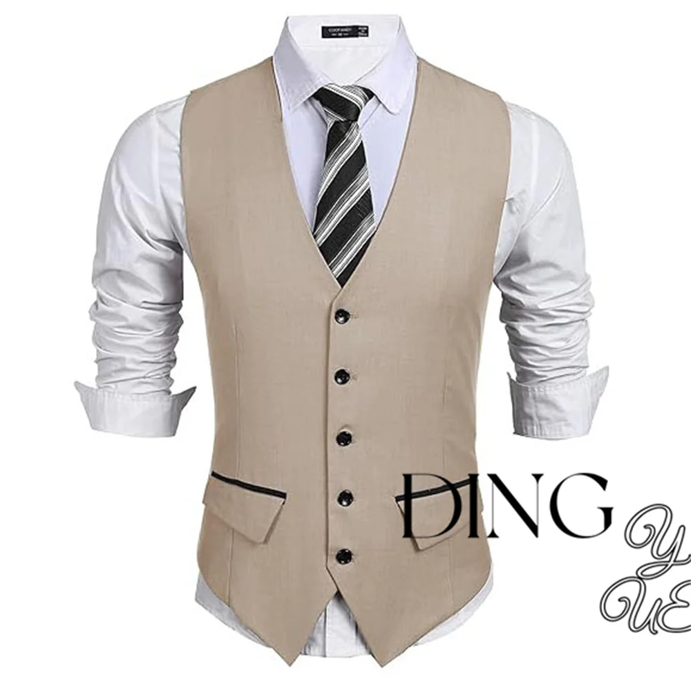 Burgundy Men\'s Business Suit Vest Single-breasted Sleeveless Jacket Wedding Banquet Business Casual Slim  Fit Waistcoat Dress