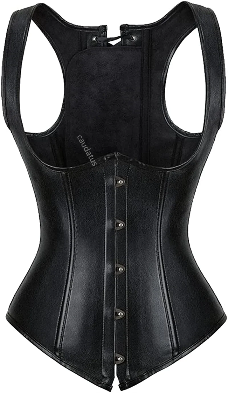 Caudatus Underbust Corset Leather Straps Top Pus Size Vest Sexy Bustiers Outwear Black Gothic Sexy Burlespue Mujer Halloween