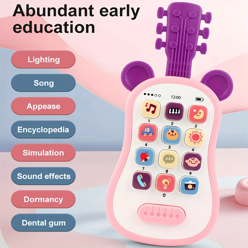 Telefone celular de guitarra com luzes, brinquedos musicais para dormir, educação precoce e brinquedos sensoriais musicais para crianças, presentes de aprendizagem pré-escolar
