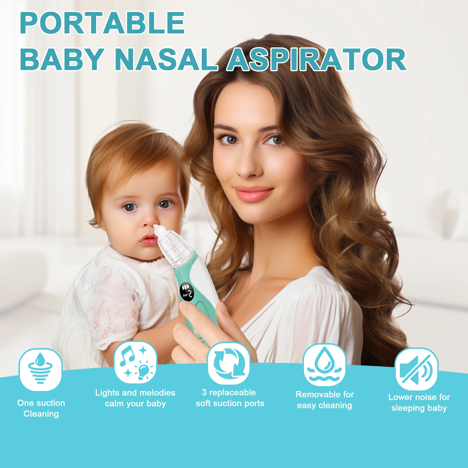 Baby Nasal Aspirator Electric Nose Sucker with 3 Suction Levels Rechargeable Toddler Nose Cleaner Device with Soft Silicone Tips