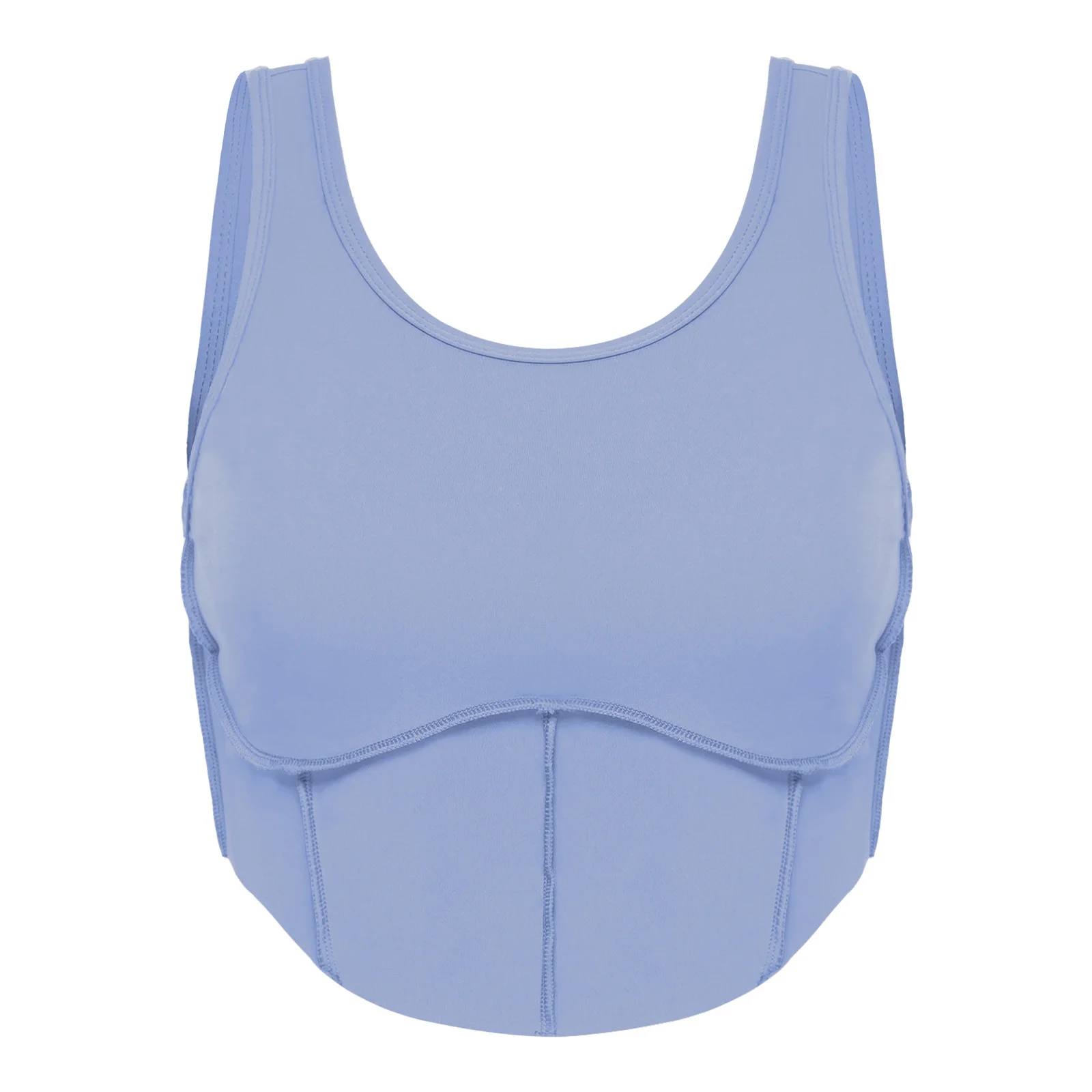 Canottiere da allenamento da donna con orlo curvo, scollo a U, senza maniche, top corto, yoga, sport atletico, pilates, gilet da palestra con pettorali rimovibili
