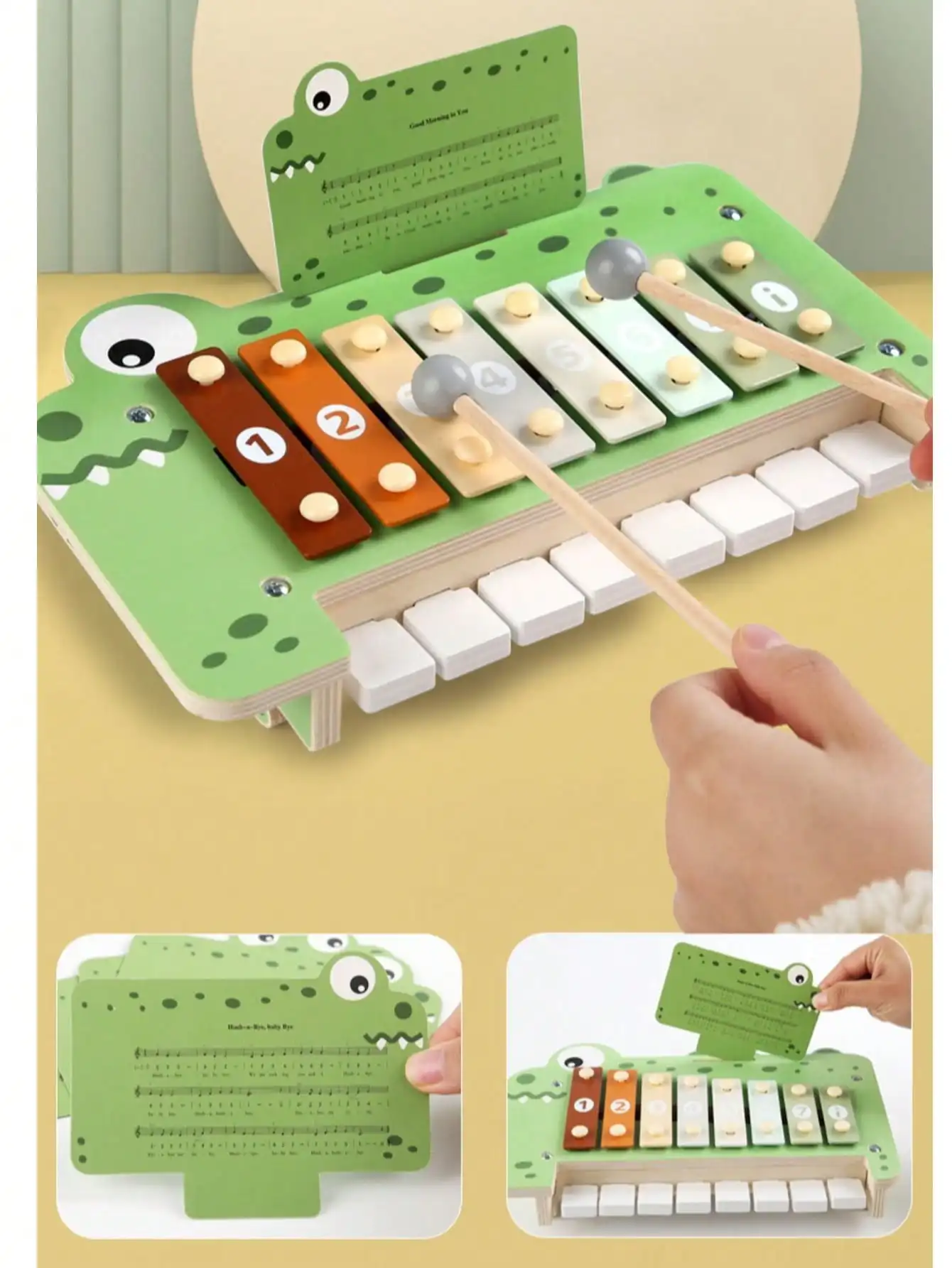 Wooden Crocodile Piano Music Sensory Enlightenment Piano Table Percussion Exercise Education Toy for Kids Christmas NewYear gif