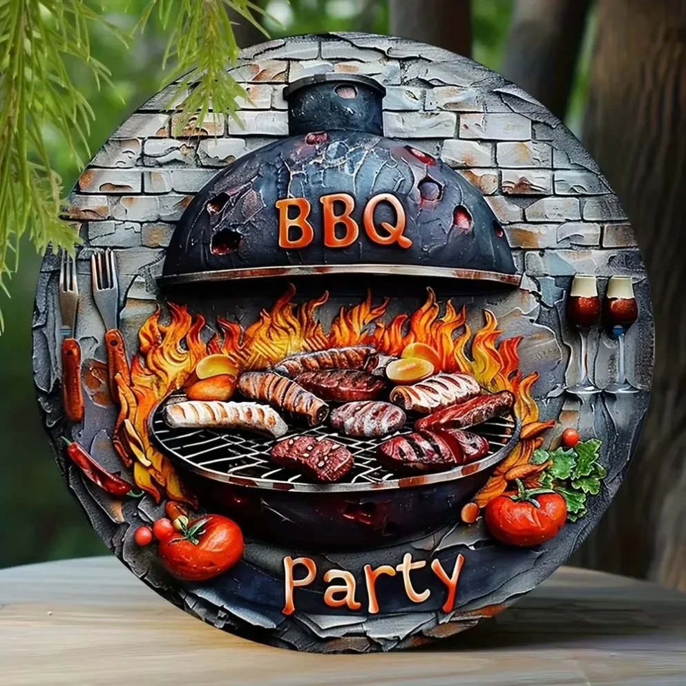 لوحة لافتة معدنية من القصدير الرجعية، قطعة واحدة مع تصميم حفلة الشواء مثالية لديكور التخييم في ساحة الشرفة #4