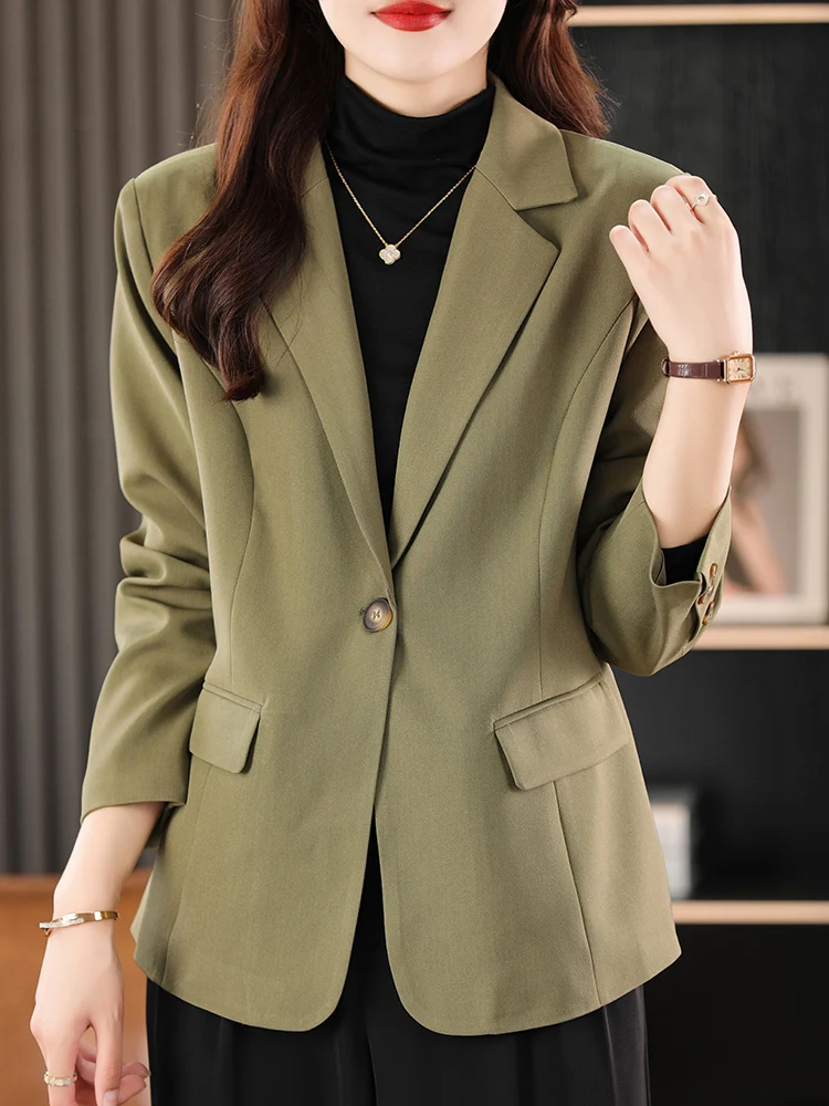 Elegant Mid-Length Women's Suit Jacket 2024 Spring Commute Style Long Sleeve Slim Fit High-Quality Feel Fashion Trend