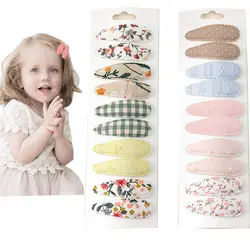 10Pcs/Lot Solid Color Bullet Hair Clips Handmade Bows Baby Girls BB Barrettes Hairpins Flower Print Hairgrips Kids Accessories