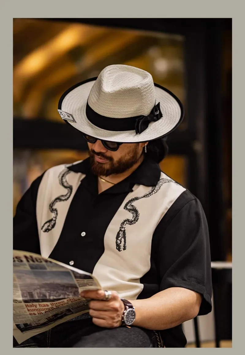 Adjustable 53-60cm Panama straw hat man's summer sun protection wide-brimmed straw woven jazz hat Travel Fedora Beach Cap
