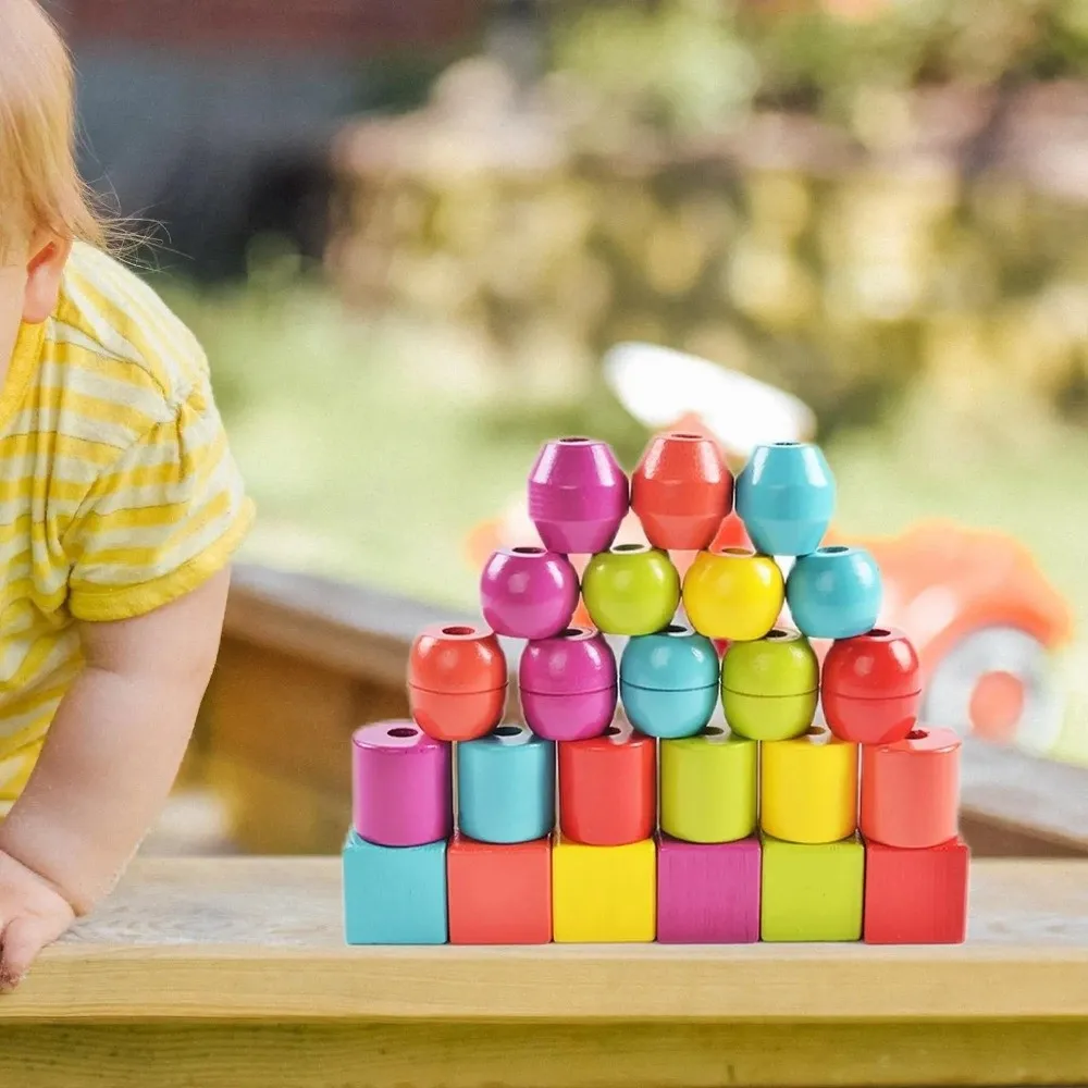 Matériel en bois coloré, Design perlé, jeu d'association éducatif précoce, Puzzle de correspondance de formes de couleurs amusantes