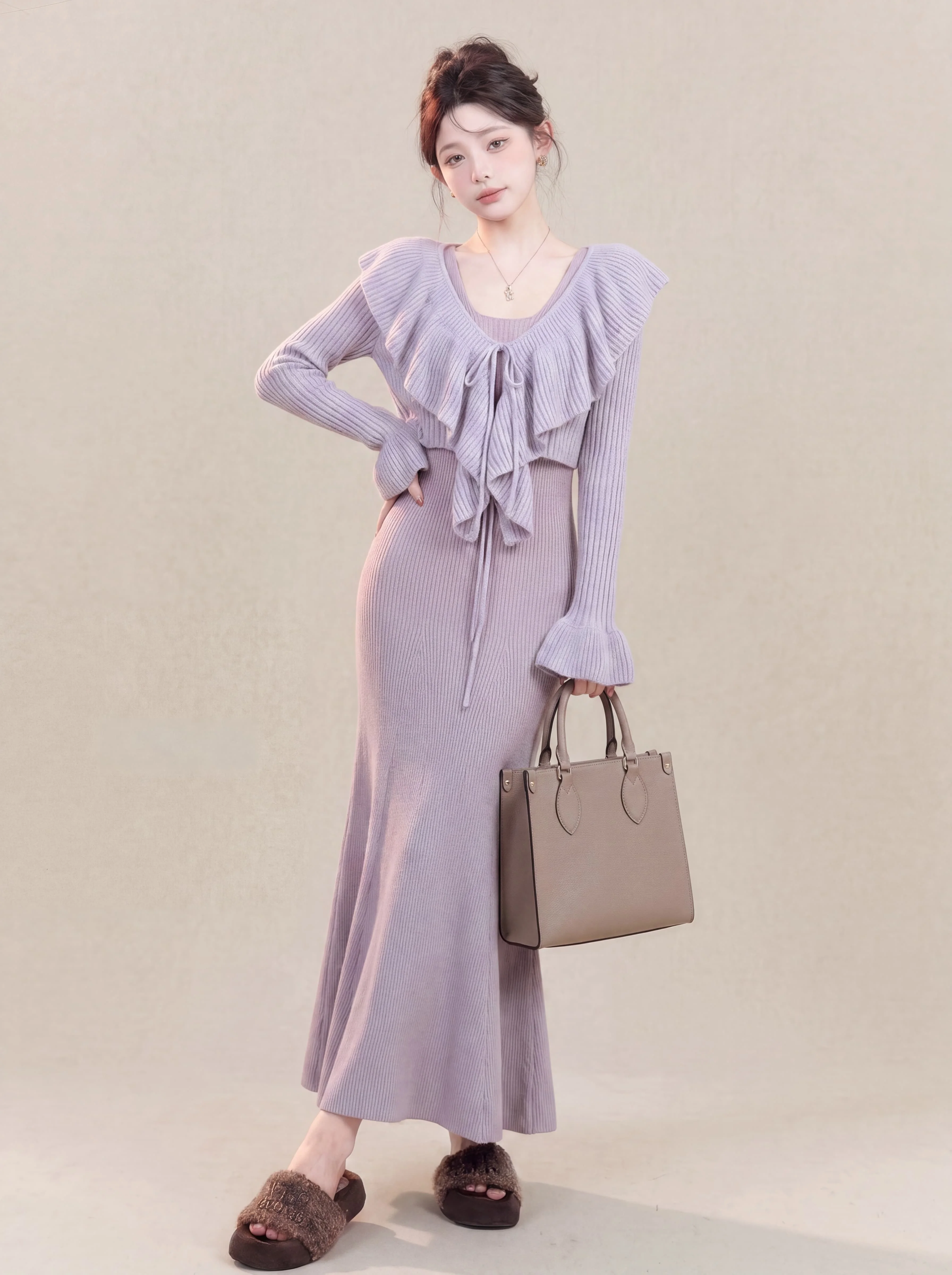 Autumn New Tracksuit Women Loose-Fitting Plus-Size Sweater Two-Piece Set with Fashionable Knitted Midi Skirts Sets