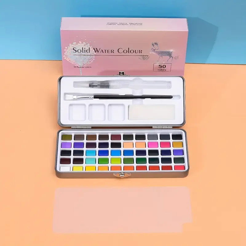Deluxe 50/100/168-Color Watercolor Paint Set with Brushes & Pencils - Washable, Vibrant Art Supplies for Adults view 6