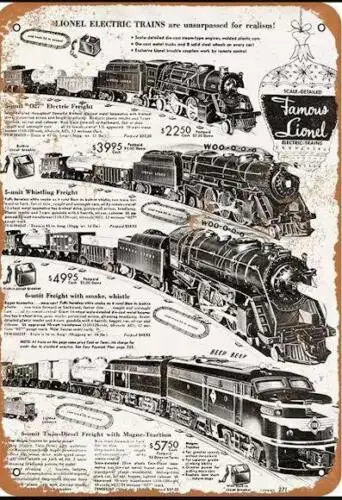 LIONEL TRAINS METAL TIN SIGN MAN CAVE GARAGE ART FAMOUS ELECTRIC LIONEL TRAINS