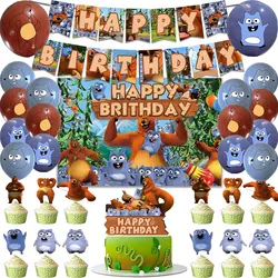 Grizzy and The Lemmings Birthday Party Supplies Cartoon Decor Forest Bear Mouse Balloon Banner Backdrop Cake Topper Kid Gift