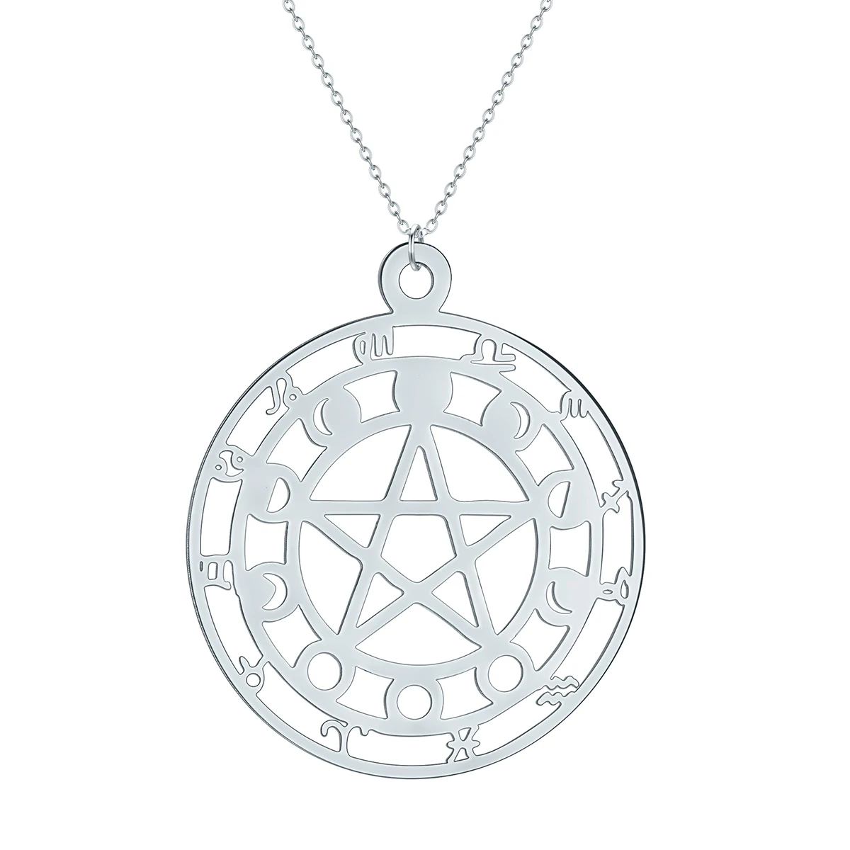 Edelstahl Pentagramm Mondphase heid nische Halskette heid nische Wicca Schmuck Verschlüsse lung Amulett Penta cle Tierkreis Halskette