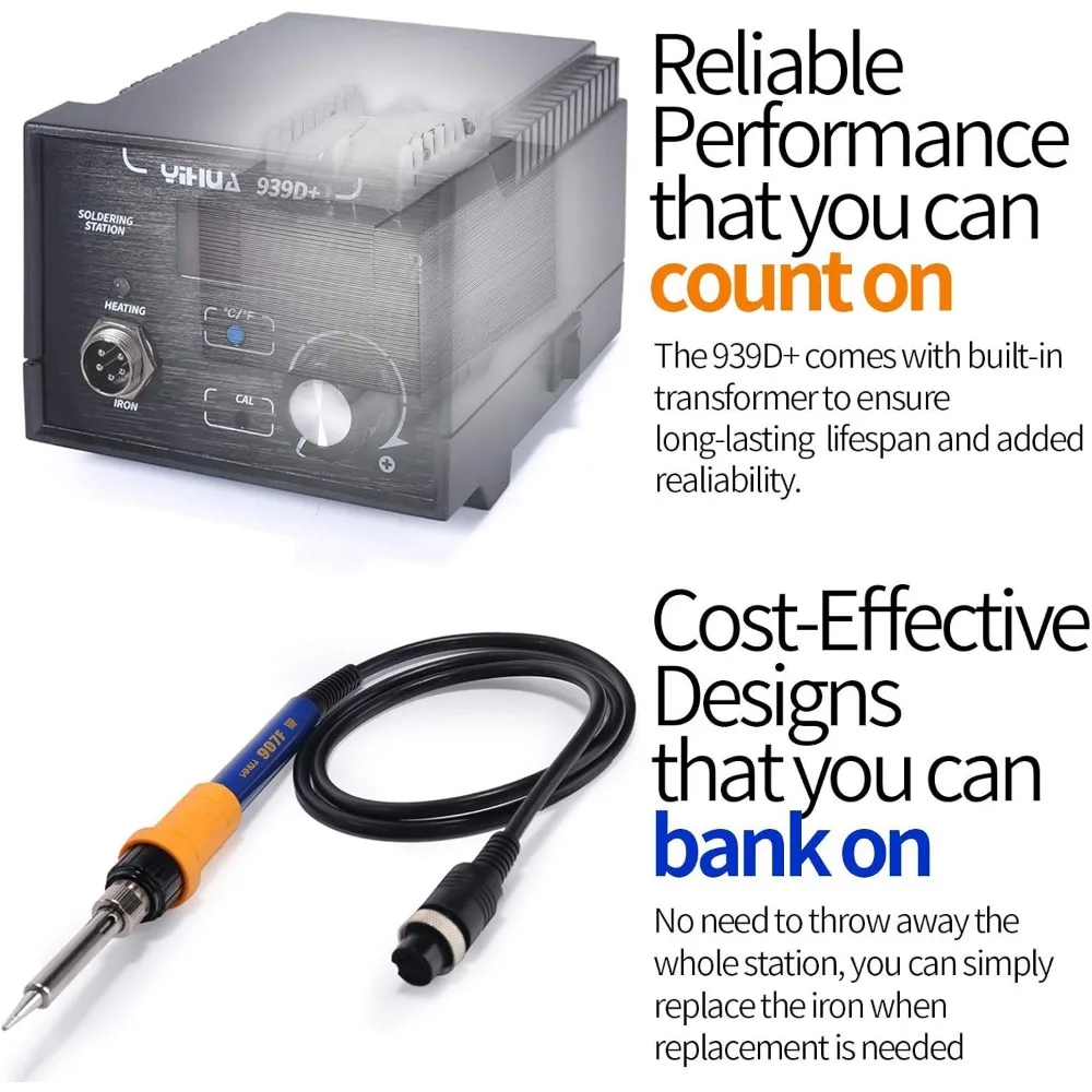 Digital Soldering Station, 75W Equivalent with Precision Heat Control (392°F to 896°F), ESD Safe, Lead Free, °C/°F Display