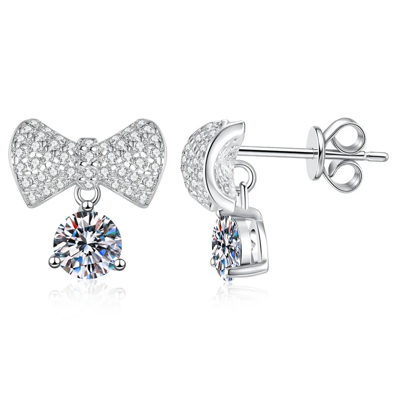 

E337 Lefei Fashion Color D Diamondset Classic Moissanite Dangle Bowknot Earring For Women 925 Sterling Silver Party Jewelry Gift