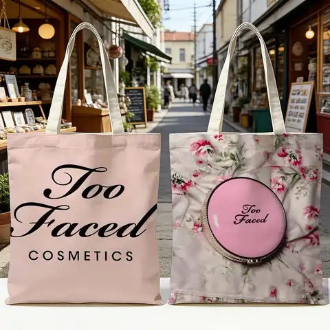 Too Faced Storage Bags Washable Reversible Shopping Bag with White Handles, for Daily School & Market Use