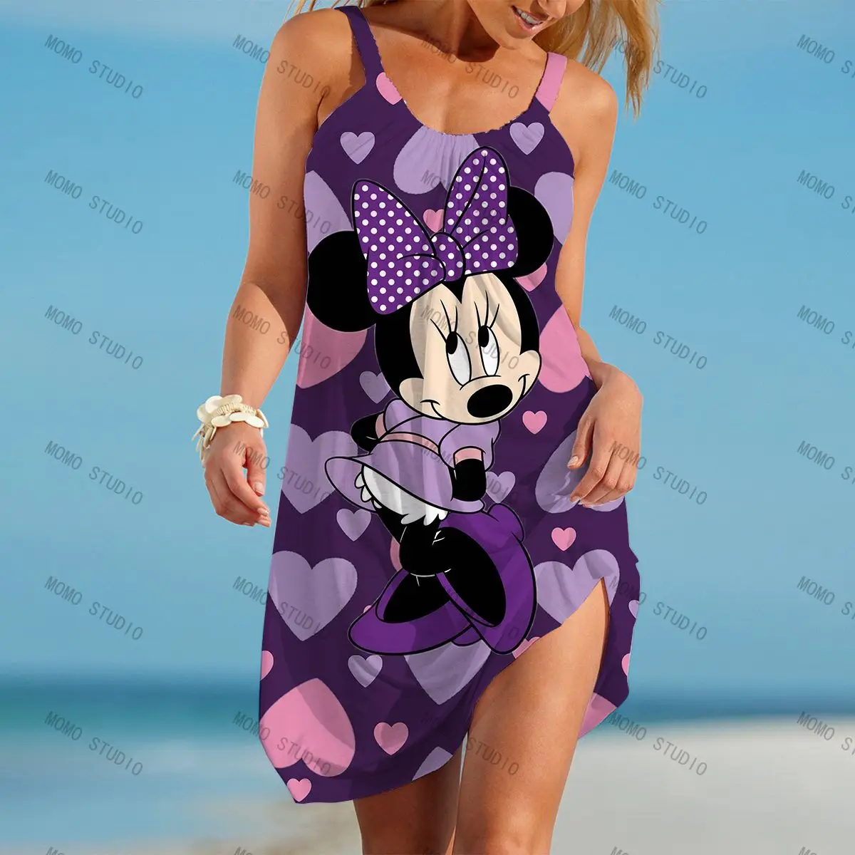 

Sexy Dresses Woman Disney Women 2022 Beach Dress Minnie Mouse Party Mickey Boho Elegant Sleeveless Summer Loose Women's Cartoon