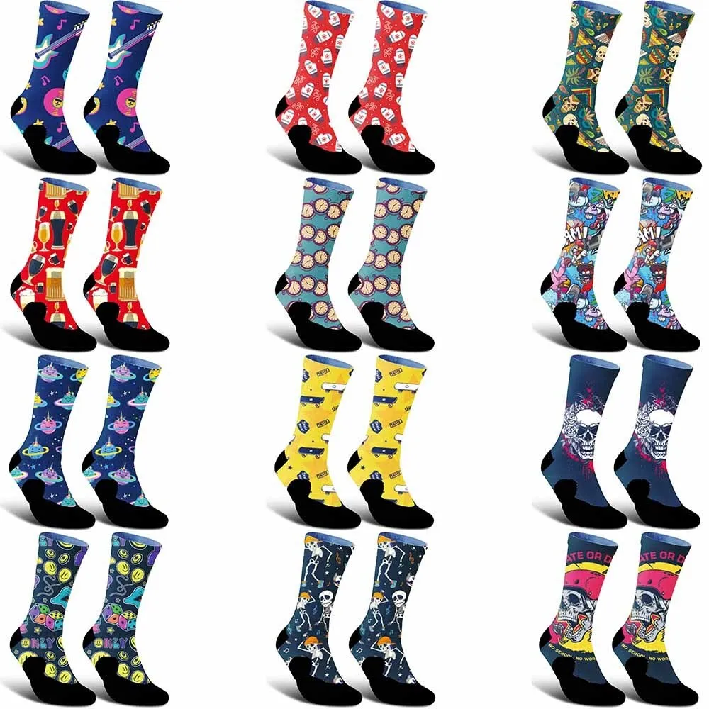 2025 New Tribal Celebration Skeleton Pattern Sports Cycling Socks, Fashionable Trend,unisex,Sweat Absorbing,Durable,Bicycle Gift