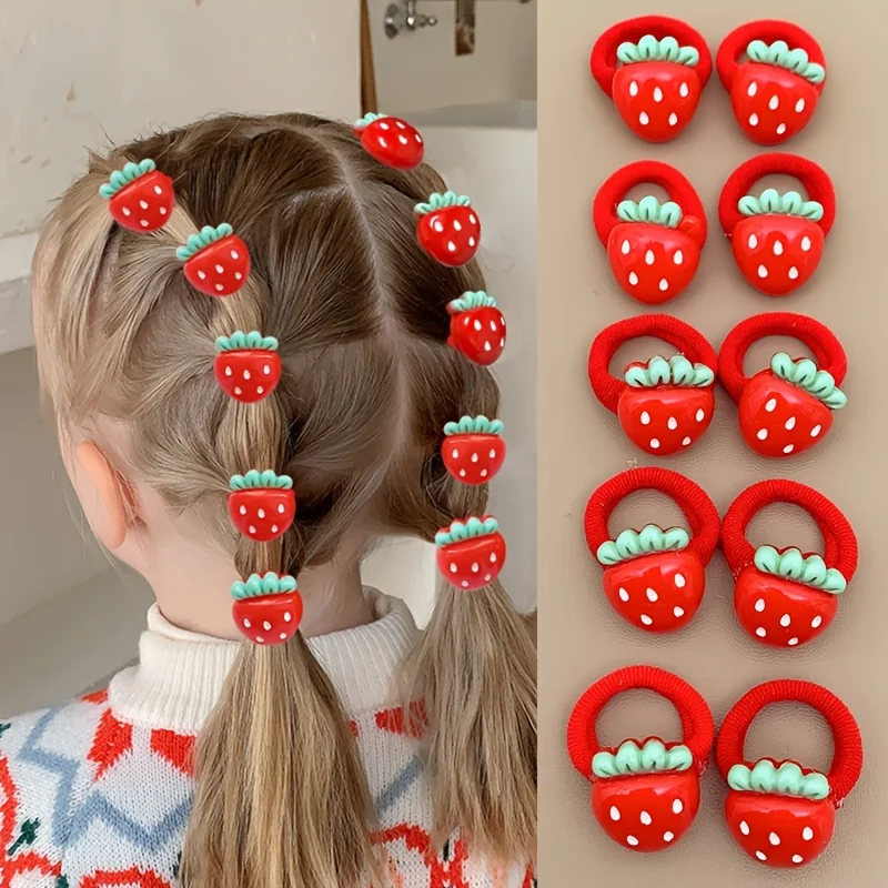 10/30 Sweet and Adorable Strawberry/cherry Fruit Hairbands, Red Holiday Towel Hair Ties, girl’s Hair Ties and Headbands - view 3