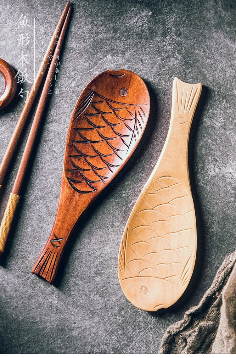 ملعقة خشبية يابانية وكورية على شكل سمكة ، ملاعق أرز ، أدوات مائدة للمطبخ المنزلي #5
