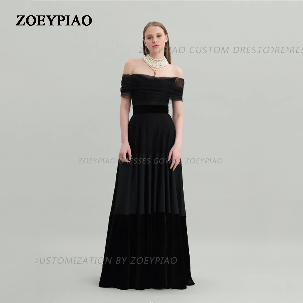 

Black Satin/Velvet Prom Dress Off Shoulder Gorgeous A Line Strapless Formal Evening Dress for Special Occasions Women Gowns