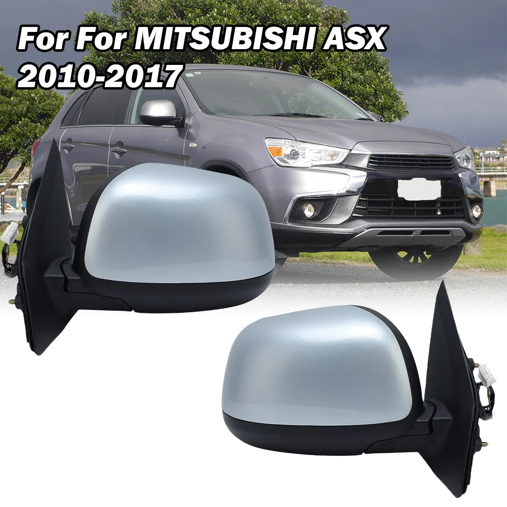 5 Pins Door Side Mirror Assembly，Mitsubishi ASX 2010-2017 Silver Gray With Heated Manual Folding Wing Mirror Car Accessories