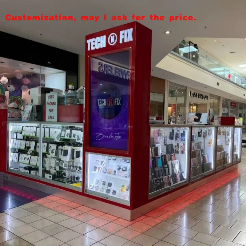 

Изготовленный на заказ. Стеклянная витрина для магазина мобильных телефонов с подсветкой. Витрина для дисплея телефона. Аксессуары и ремонт мобильных телефонов.