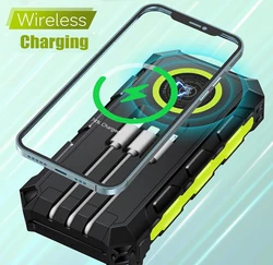 30000mAh solar powerbank Built Cables Solar Charger Waterproof Solar Power Bank Outdoor External Charge Powerbank with LED Light