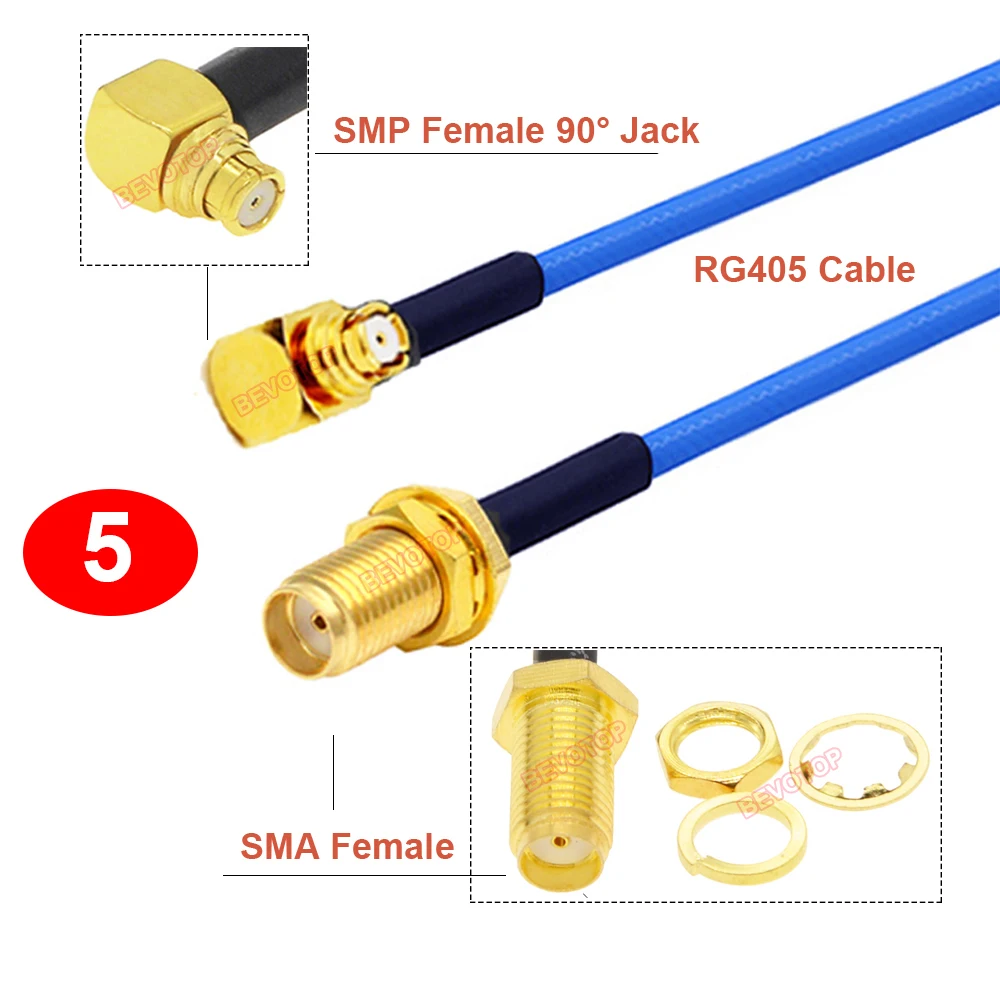 1PCS SMP to SMA RG405 Cable SMA Male/ Female to SMP Female Right Angle 90° Jumper High Frequency 6Ghz RG-405 086 Pigtail BEVOTOP