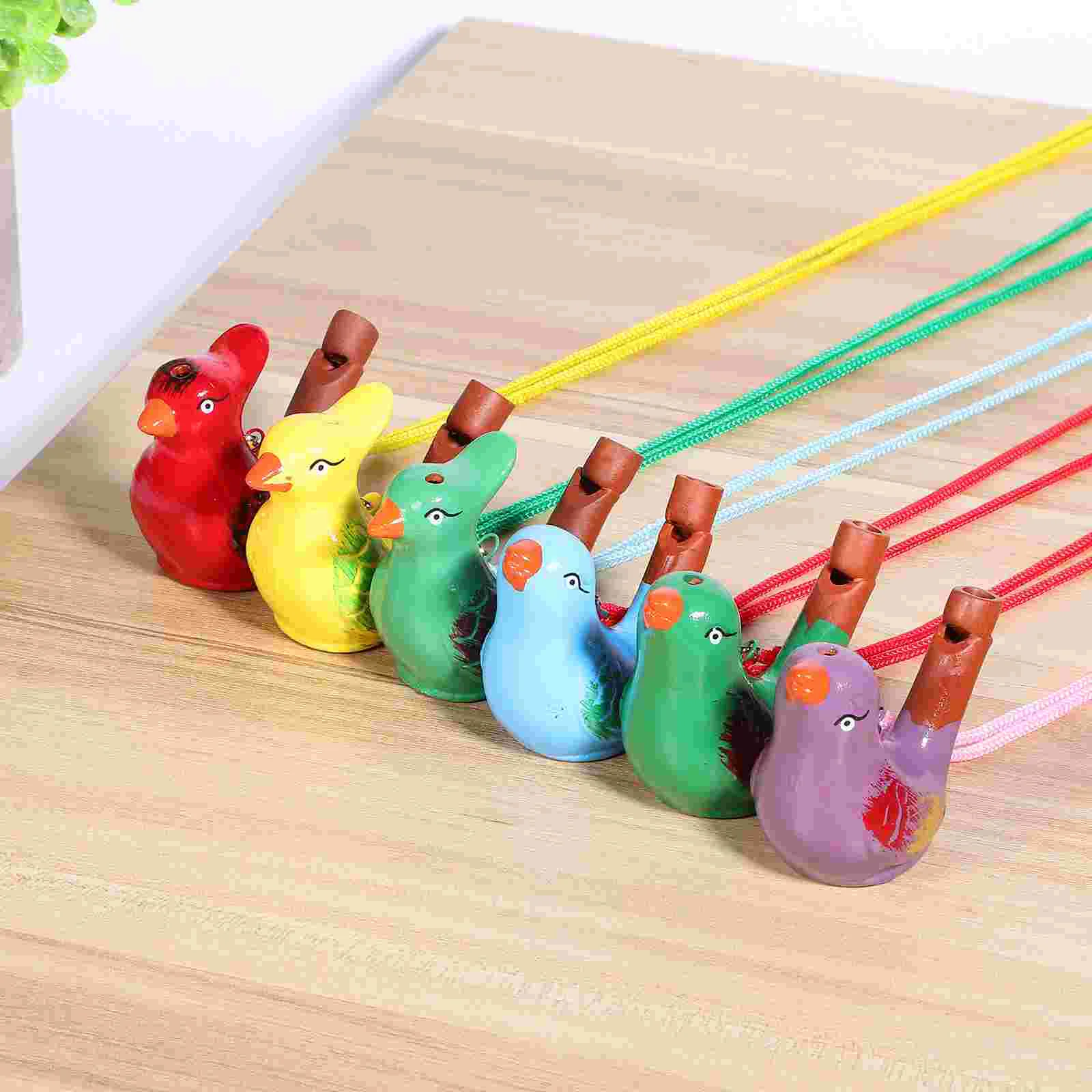 6 Pcs Waterfowl Whistle Children's Toys Cartoon Bird with Lanyard Animal Whistles Emergency Ceramic Ceramics for Kids