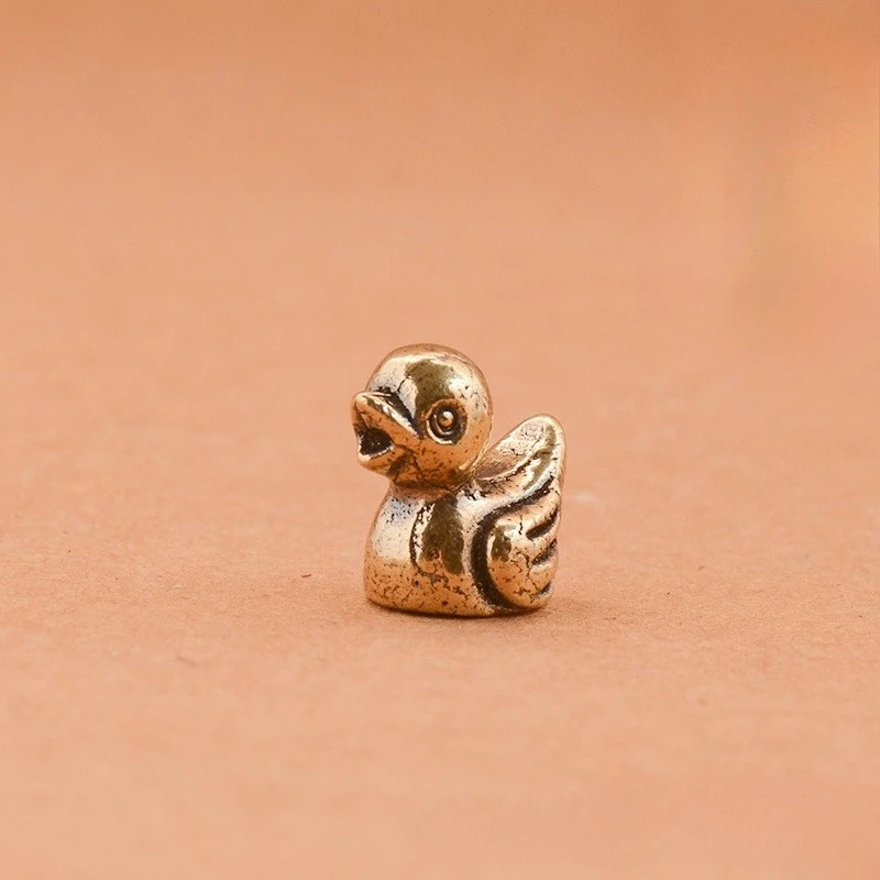 1 PC Copper Craft Antiqued Solid Brass Duck Miniature Ornament Study Office Desk Tea Pet Hand Fidget Home Decoration Unique Gift