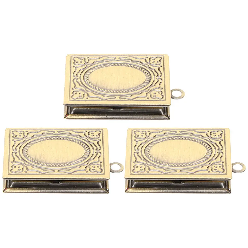 

3 Pcs Book Lover Necklace Locket Hanging Charms Photo Frame Pendant Diy Trays