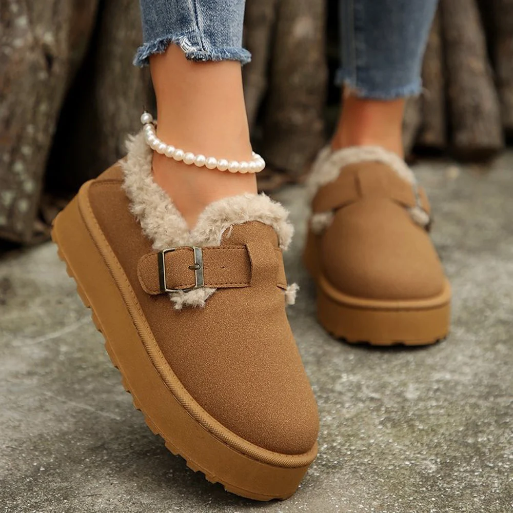 Furry snow boots winter 2024 new-style thick-soled one-foot low-top bread shoes plus lint cotton shoes