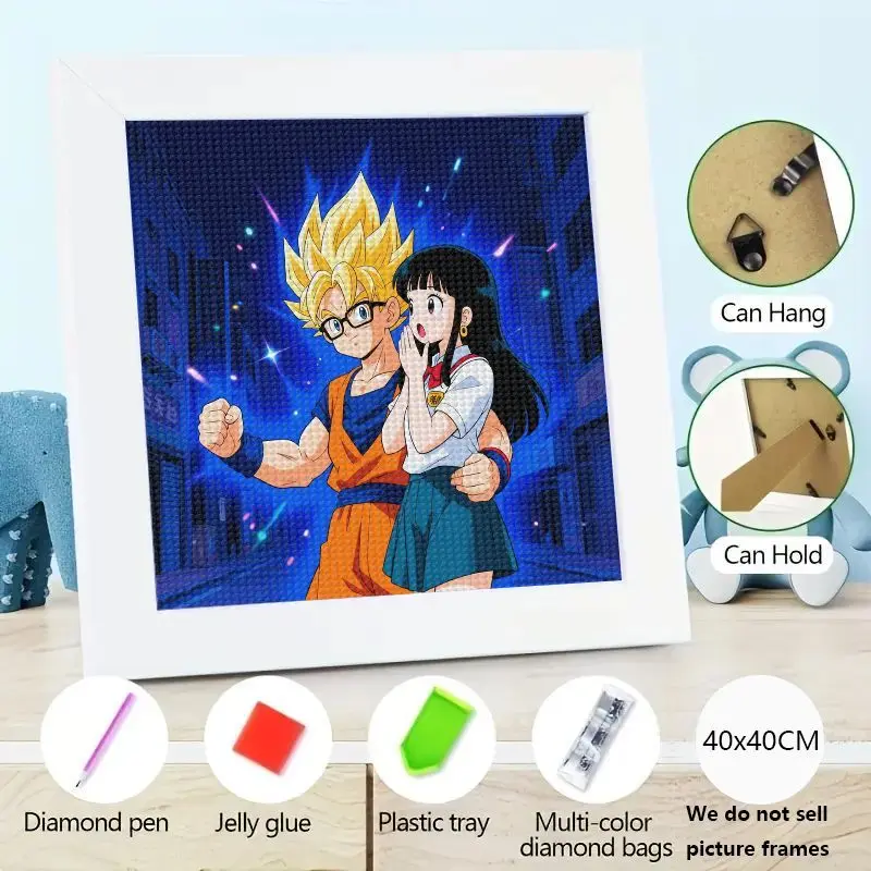 

1PC 5D Full Drill Diamond Painting Kit, Dragon Ball Z Goku Chi-Chi Couple Anime Diamond Art, Super Saiyan Rhinestone Embroidery