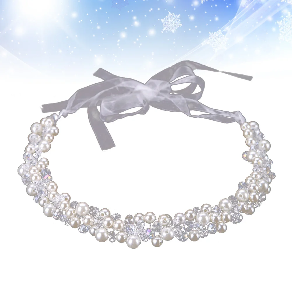

Жемчужная свадебная повязка для волос с хрустальной короной, винтажные свадебные аксессуары для волос, регулируемая лента, головные уборы ручной работы, свадебные ленты для волос