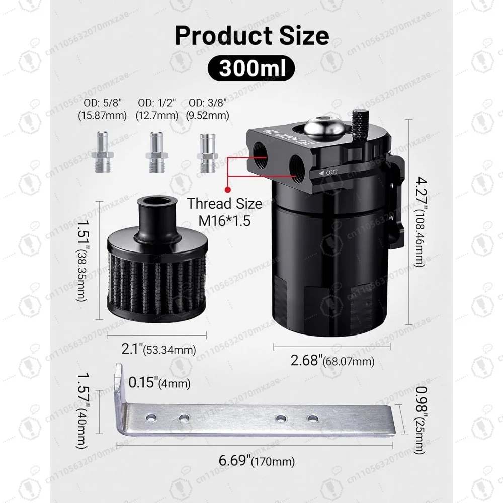 Universelles Prallkasten-Set mit Entlüftungsfilter, 300 ml Aluminium-Luft-Ölabscheider-Tank, NBR-Kraftstoffschlauch-Sets für PCV-System