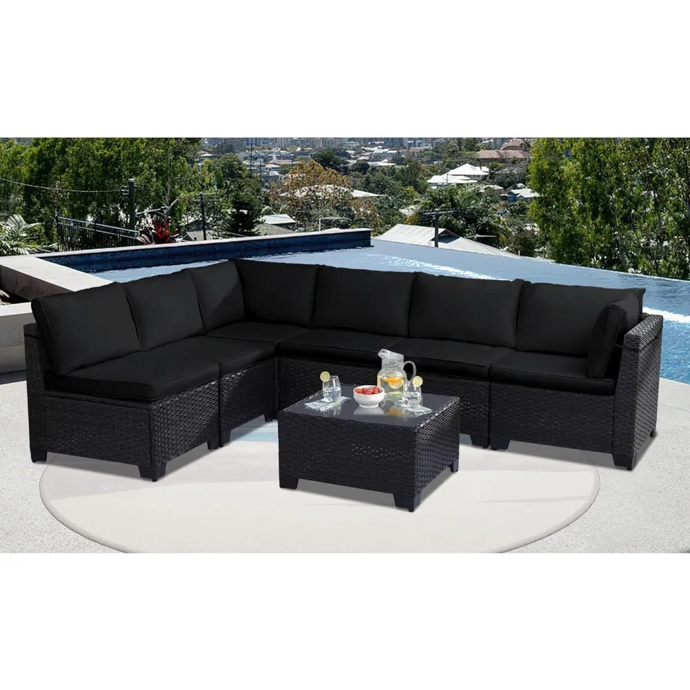 

Patio Furniture Set,7 Pieces Modular Outdoor Sectional Sofa, PE Rattan Patio Conversation Set, All Weather Wicker Patio Furnitu