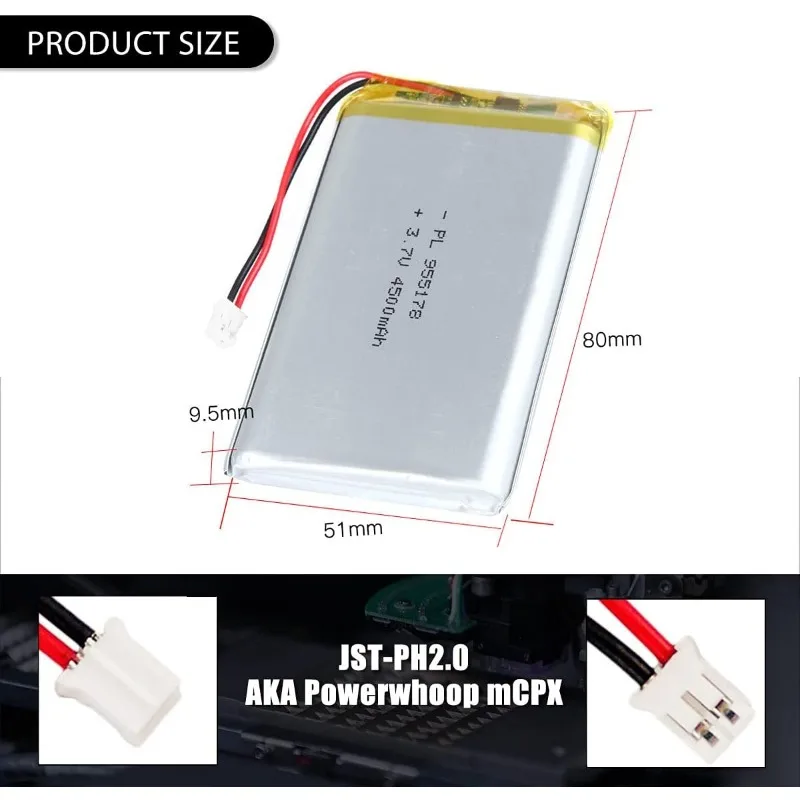 Rechargeable Lithium Polymer ion Battery 3.7V 4500mAh 955178 Lipo Battery with PH2.0 JST Connector аккумулЯтoр li ion UL/CE/KC