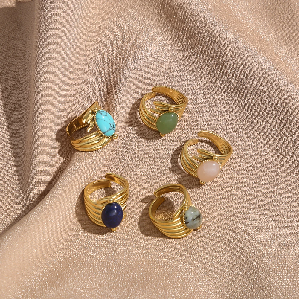 SOVOB 18K مطلية بالذهب قابل للتعديل عين النمر خواتم للنساء واسعة مخرمة الفرقة تصميم الحد الأدنى قطعة أنيقة صنع المجوهرات #2