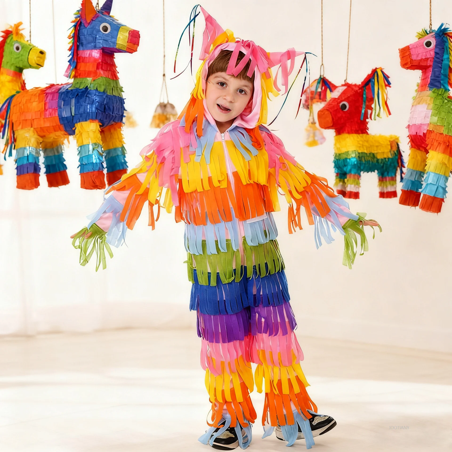 

New Arrival Boys Girls Carnival Party Pinata Onesie Halloween Children's Costume Colourful Hooded Onesie Mexican-style Outfit